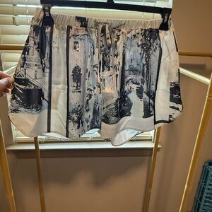 ASOS Black & White Scenic Print Drawstring Athletic Shorts